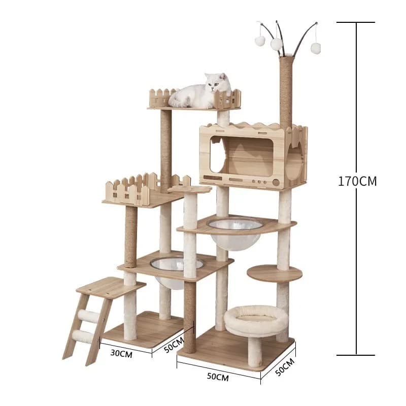 Arbre à chat bois - Château félin étoilé